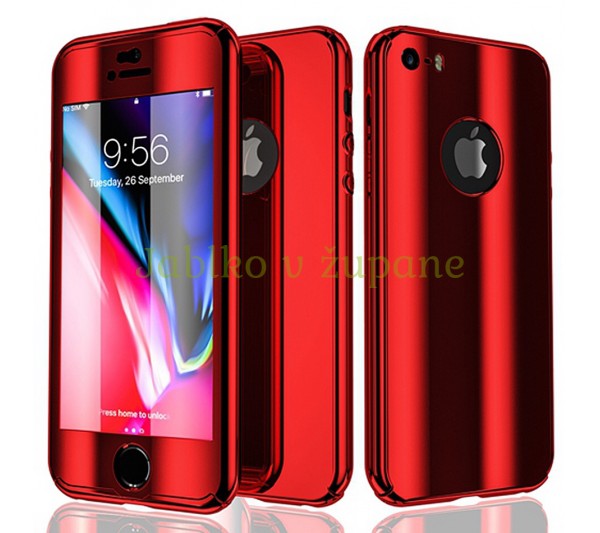 360° kryt zrkadlový iPhone 5/5S/SE - červený